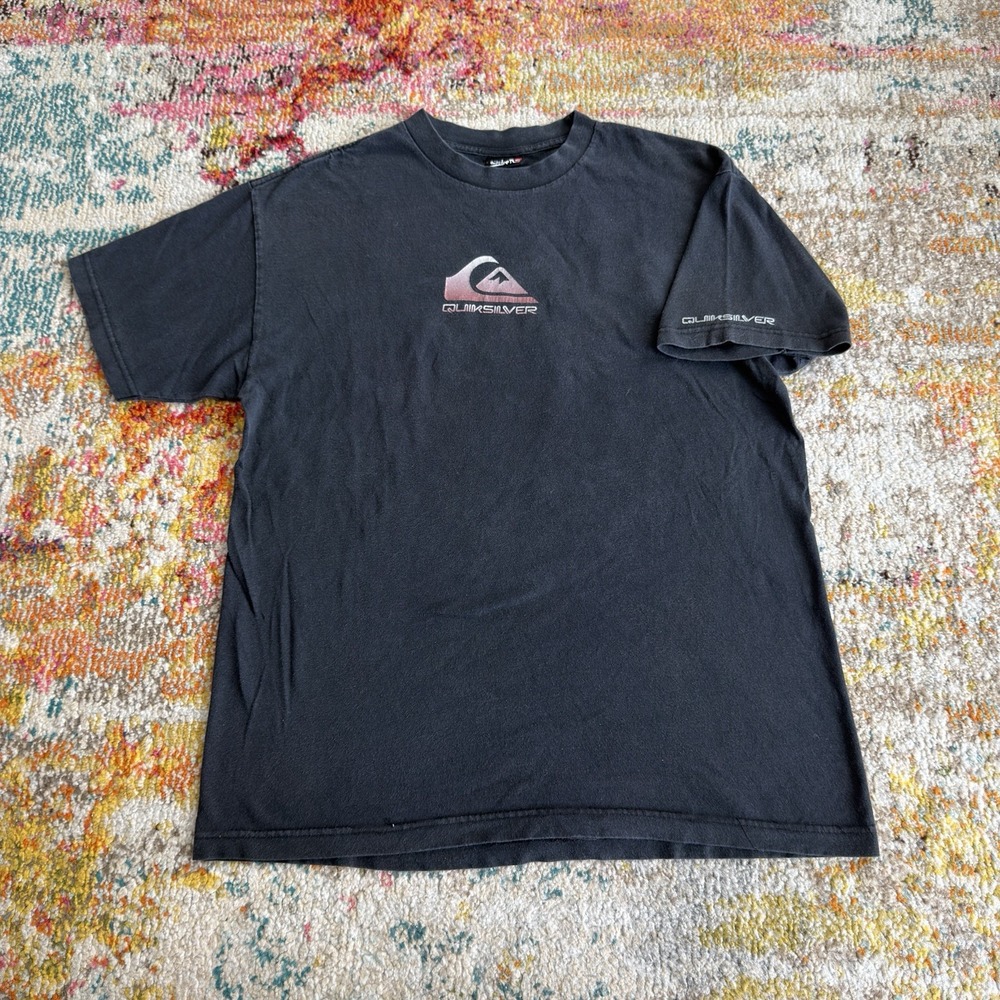 Vintage Y2K Quiksilver T Shirt Mens Large Black Graphic Logo Surf Tee Skate